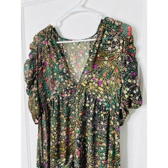 Akemi + Kin Anthropologie Midi Dress S Sheer Flowy Boho Floral Cottagecore Slit - Picture 2 of 10